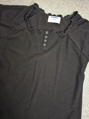 Old Navy Brown Ribbed Ruffle Henley Top